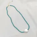 Natural Gemstone Choker Necklace Real Turquoise Baroque Pearl Bohemian Necklace Boho Collier Femme