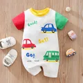 Summer Boys And Girls Cute Cartoon Car Print Cotton Comfortable Casual Short Sleeve Baby Bodysuit