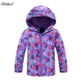 Dubbped Kids Girls Flower Purple Rain Jacket Waterproof Coat Lightweight Hooded Warm Lined Raincoats