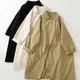 Retro Lapel Medium-length Trench Coat for Women Single-breasted Loose Casual Windbreaker Black Khaki