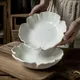 Nordic Kitchen Dishes Ceramic Dinner Plates White Embossed Flowers 8-inch Deep Salad Plates Food