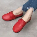 Top Quality Red Wedding Flats Women's Luxury Real Leather Shoes Big Size 42 Ladies Loafers Mom Work
