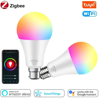Zigbee 3.0 Led Smart Light Bulb 18W RGB+WW+CW E27 B22 Tuya Smart Home Led Lamp Compatible With Alexa Google Home Voice Control