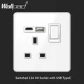 Full White Glass Fast Charge 13A UK Brithsh Saudi Universal Switched Wall Socket with USB Type A C