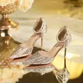 Sandales à Talons Hauts Argentés et à Paillettes Perlées pour Femme Chaussures de Mariage et de ix