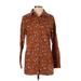 Duluth Trading Co. Casual Dress - Mini High Neck Long sleeves: Brown Print Dresses - Women's Size X-Small