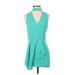 Design Lab Lord & Taylor Casual Dress - Mini Plunge Sleeveless: Teal Solid Dresses - Women's Size Small