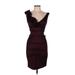 Xscape by Joanna Chen Cocktail Dress - Bodycon V Neck Sleeveless: Burgundy Solid Dresses - Women's Size 8