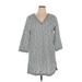 Lands' End Casual Dress - Shift V-Neck 3/4 sleeves: Gray Dresses - Women's Size X-Large