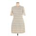 Madison Leigh Casual Dress High Neck Short sleeves: Tan Stripes Dresses - Women's Size 14