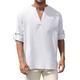 Homme Chemise Chemise Lin Chemise en lin et coton Chemise en coton blanc Chemisette Chemise d'été Chemise de plage Blanche Jaune Vert Véronèse manche longue Plein Col V Printemps Automne Hawaïen