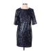 RACHEL Rachel Roy Casual Dress - Party High Neck 3/4 sleeves: Blue Solid Dresses - Women's Size 2