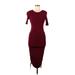 Zara Casual Dress - Bodycon Scoop Neck Short sleeves: Burgundy Print Dresses - Women's Size Medium