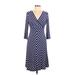 Calvin Klein Casual Dress - A-Line V Neck 3/4 sleeves: Blue Print Dresses - Women's Size 10