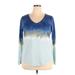 Sonoma Goods for Life Long Sleeve T-Shirt: Blue Color Block Tops - Women's Size 2X-Large