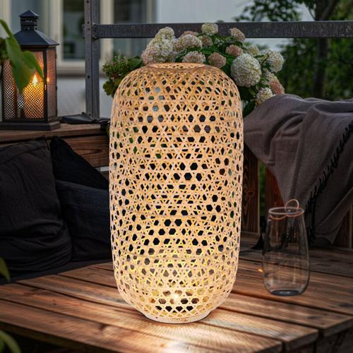 Solarleuchte Korbgeflecht Stehleuchte Bambus Außenlampe Solarlaterne, hinstellen aufhängen, LED