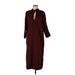 Humanoid Casual Dress - Shift Plunge 3/4 sleeves: Burgundy Print Dresses - Women's Size Large