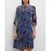 3/4-sleeve Floral Burnout Flounce Midi Dress