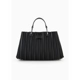 Asv Myea Small Shopper Bag In Pleated, Recycled Faux Nappa Leather - Black - Emporio Armani Totes
