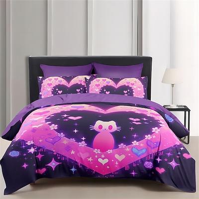 Designer-Bettbezug-Set mit Katzen-Herz-Haustier-Porträt-Muster, Bettdecken-Set, weiches 3-teiliges Luxus-Baumwoll-Bettwäsche-Set, Heimdekoration, Geschenk, King-Size-Bett, Queen-Size-Bettbezug