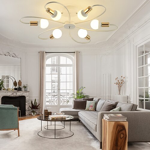 LED-Deckenleuchte, 6/8-flammig, dimmbar mit Fernbedienung, Unterputz-Deckenleuchte, Acryl-Lampenschirm, Kronleuchter, Schlafzimmer, Wohnzimmer, Blumenform, Schwarz/Weiß, 110–240 V Image