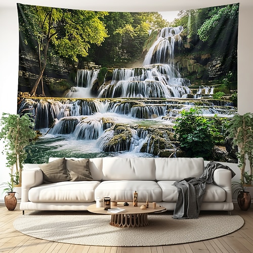 Waldkaskade Landschaft hängender Wandteppich Wandkunst großer Wandteppich Wanddekor Fotografie Hintergrund Decke Vorhang Zuhause Schlafzimmer Wohnzimmer Dekoration Wandtuch XXL Natur Image
