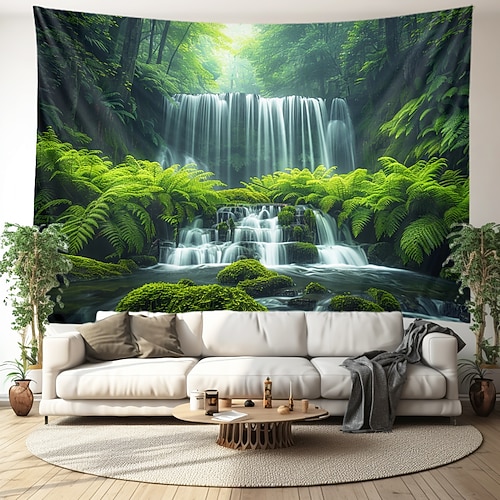 Waldkaskade Landschaft hängender Wandteppich Wandkunst großer Wandteppich Wanddekor Fotografie Hintergrund Decke Vorhang Zuhause Schlafzimmer Wohnzimmer Dekoration Wandtuch XXL Natur Image