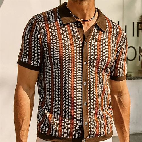 Herren Golfhemd Golfpolo Arbeit Casual Kargen Kurzarm Basic Modern Farbblock Gestreift Patchwork Taste Frühling Sommer Regular Fit Wein Marinenblau Grün Golfhemd Image