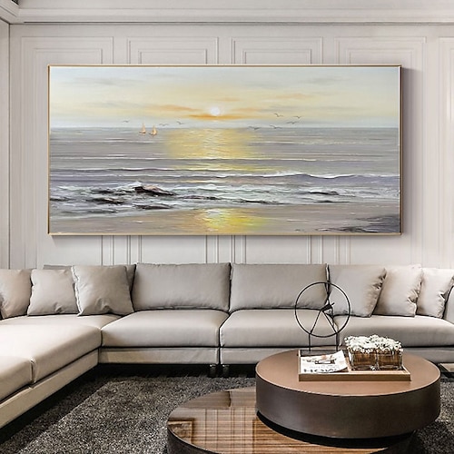 Ölgemälde 100 % handgefertigt, handgemalte Wandkunst auf Leinwand, vertikal, abstrakt, Landschaft, Meereslandschaft, Sonnenuntergang, zeitgenössisch, modern, Heimdekoration, Dekor, gerollte Leinwand, Image