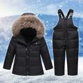Lilgiuy Kids 2-Piece Snowsuit 2023 New Casual Solid Color Windproof Winter Warm Ski Jacket & Snow Bib Pants Ski Suit for Snowballing Snowboarding Black (1-6Years)