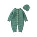 Canis Infant Romper and Cap Combo Solid Color Single-breasted Knitted Outfit