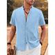 Men's Shirt Button Up Shirt Casual Shirt Summer Shirt White Pink Navy Blue Sky Blue Gray Short Sleeve Plain Band Collar Daily Vacation Clothing Apparel Fashion Casual Comfortable