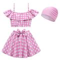 Girls Swimsuit,Pink , Cap, Children's Swimsuit, High Elastic Suspender, Two-Piece Set