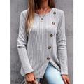 Women's T shirt Tee Plain Daily Weekend Gray Button Long Sleeve Fashion Round Neck Regular Fit Fall Winter