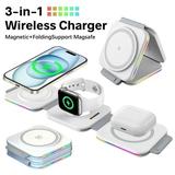 3 in 1 Wireless Charger for iPhone Magnetic Foldable Charging Station Pad Travel Charger for Multple Devices for iPhone 15/14/13/12 Series AirPods Pro iWatch - White