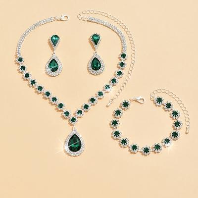 Jewelry Set 4pcs Rhinestone Alloy Earrings Necklace Bracelets Women's Elegant Stylish Simple Geometrical Geometric Jewelry Set For Anniversary Wedding Guest Special Occasion