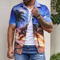 Men's Shirt Summer Hawaiian Shirt Coconut Tree Graphic Prints Leaves Turndown White Yellow Navy Blue Royal Blue Blue Outdoor Street Short Sleeves Print Clothing Apparel Fashion Streetwear Designer