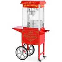 Royal Catering Popcornmaschine mit Wagen - 1600 W - 5 kg/h - Retro-Design - 195 / 235 °C - rot -