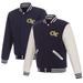 Men's JH Design Navy/White Georgia Tech Yellow Jackets Reversible Two-Tone Fleece Varsity Jacket