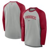 Men's Nike Heather Gray/Red Arizona Diamondbacks Authentic Collection Game Time Raglan Performance Long Sleeve T-Shirt