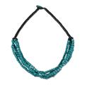 Teal Squared,'Black and Teal Cube Boxwood Beaded Torsade Necklace'