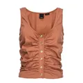 Pinko, Tops, female, Brown, S, Brown Poplin Ruched V-Neck Top