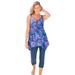 Plus Size Women's Longer-Length Tankini Top by Swim 365 in Electric Iris Hibiscus (Size 34)