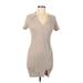 Le Lis Casual Dress - Mini V Neck Short sleeves: Tan Print Dresses - Women's Size Medium