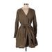 Gap Casual Dress - Mini Plunge Long Sleeve: Brown Print Dresses - Women's Size Large