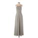 Azazie Cocktail Dress - A-Line Scoop Neck Sleeveless: Gray Solid Dresses - Women's Size 4