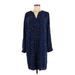 Rebecca Taylor Casual Dress - Shift V Neck 3/4 sleeves: Blue Dresses - Women's Size 6