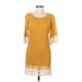 Umgee Casual Dress - Shift Scoop Neck 3/4 sleeves: Yellow Solid Dresses - Women's Size Medium