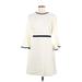 Eliza J Casual Dress - A-Line High Neck 3/4 sleeves: Ivory Color Block Dresses - Women's Size 8