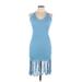 Shein Casual Dress - Bodycon Scoop Neck Sleeveless: Blue Print Dresses - New - Women's Size Large